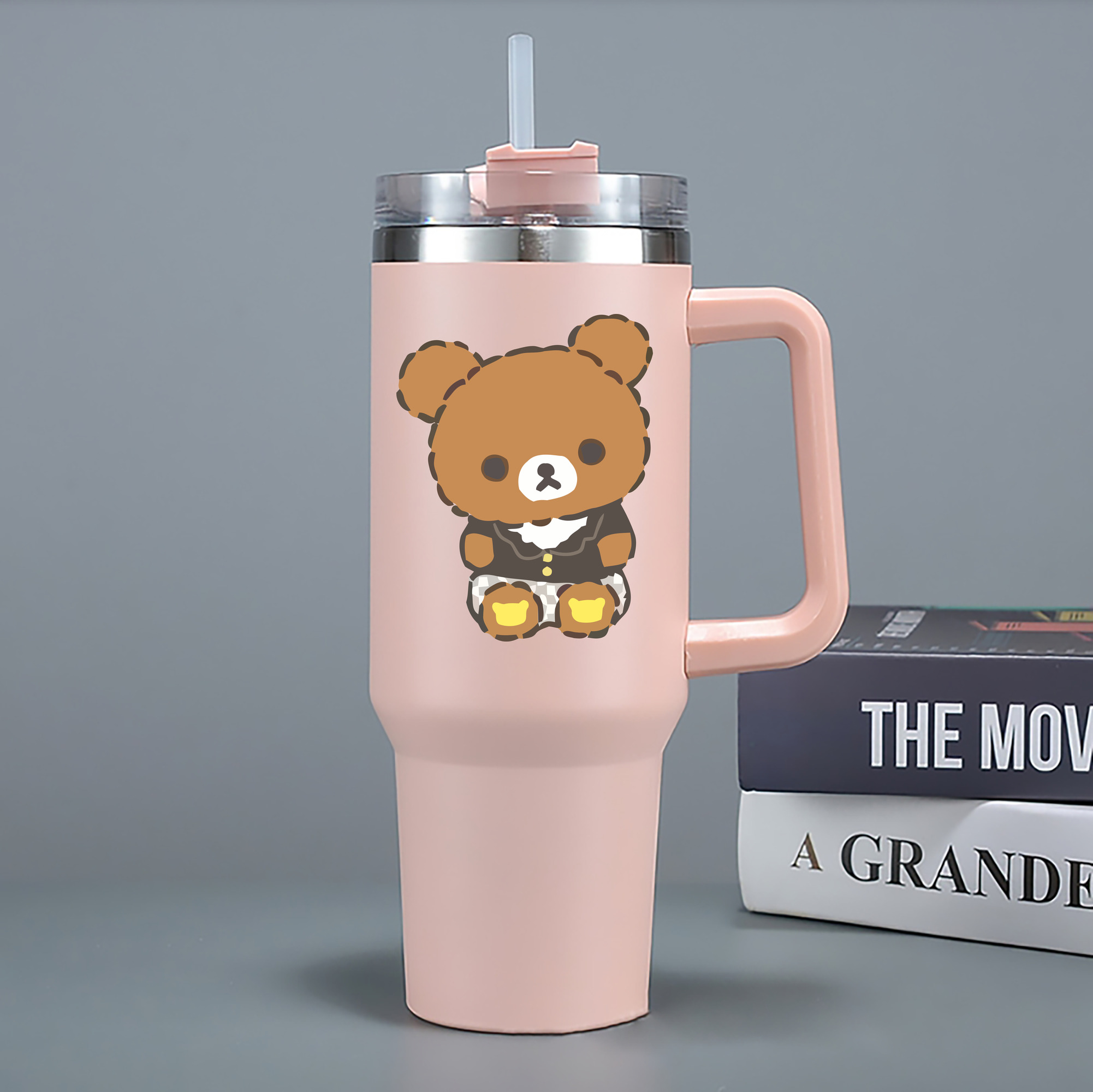 （画像用） リラックマ リラックマ キイロイトリ Rilakkuma Korilakkuma Kiiroitori 1200mL車用タンブラー - クリスタルステッカー（プラスチックストロー付き）